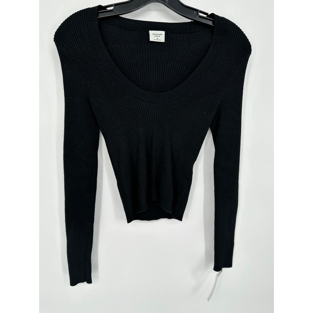 Abercrombie & Fitch Womens XS Black Ribbed Knit Deep Scoop Neck Sweater